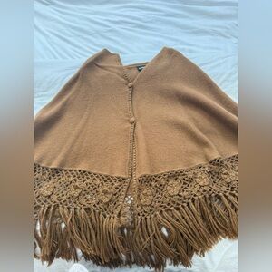 Crochet Fringe Poncho Sweater in Brown - ALPACA MADE IN PERU